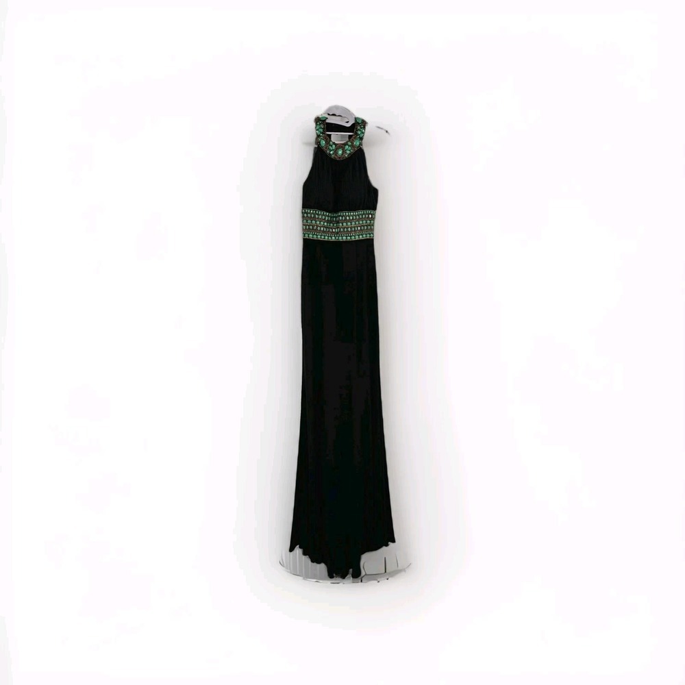 Sherri Hill Formal Jersey Knit Black Maxi Dress Hand Beading‎ Womens Size 0